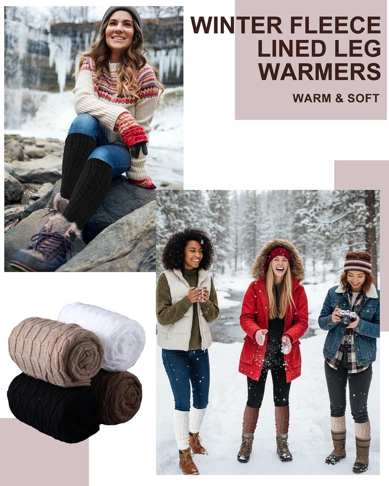 Chuarry 4 Pairs Women's Fleece Lined Leg Warmers Fuzzy Knit Double Layer Leg Warmer Long Boot Socks for Skating Daily Wear - Image 5